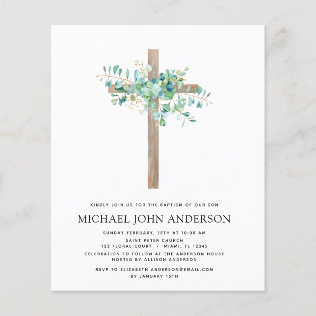 Budget Baptism Greenery Sage Eucalyptus Flyer (Front)