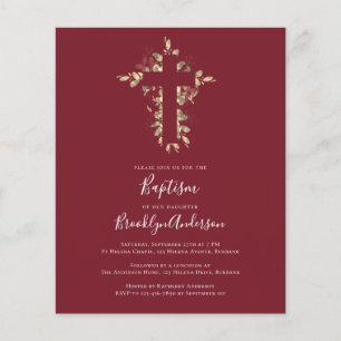 Budget Baptism Invitation   Red Gold Eucalyptus