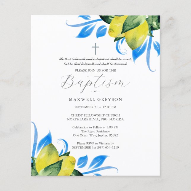 Budget Baptism Invitations Religious Lemons Flyer (Front)
