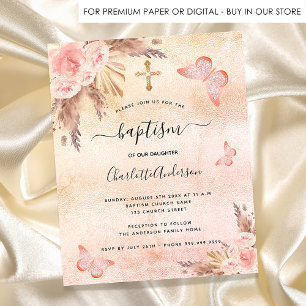 Budget baptism pampas grass butterfly invitation