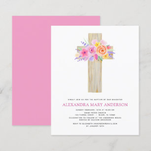 Budget Baptism Pastel Floral Pink Rose Cross
