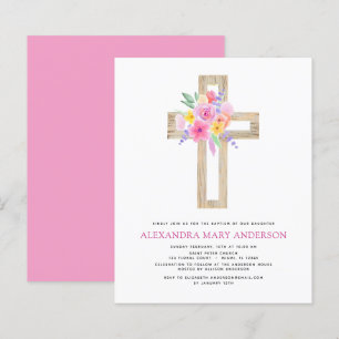 Budget Baptism Pastel Floral Pink Rose Cross