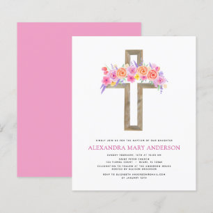 Budget Baptism Pastel Floral Pink Rose Cross