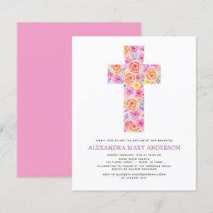 Budget Baptism Pastel Floral Pink Rose Cross