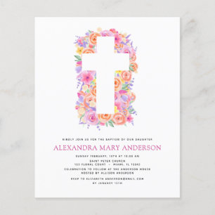 Budget Baptism Pastel Floral Pink Rose Cross Flyer