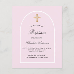 Budget baptism pink baby girl arch invitation