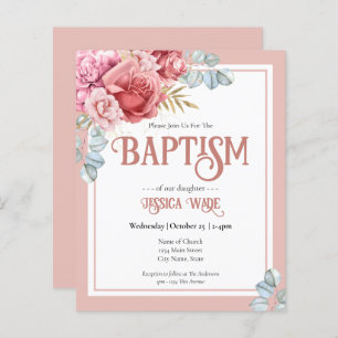 Budget Baptism Pink Floral Invitations