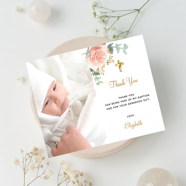 Budget baptism pink floral photo girl thank you (Creator Uploaded)