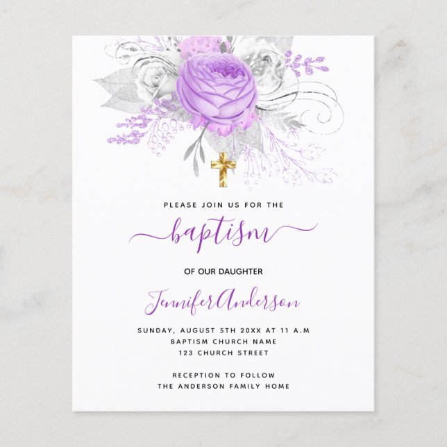 Budget Baptism purple florals girl white (Front)