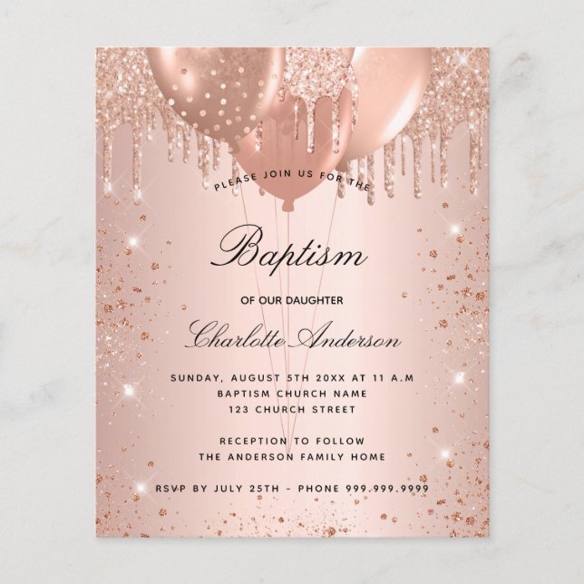 Budget baptism rose gold blush glitter balloons (Front)