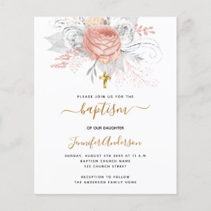 Budget Baptism rose gold florals girl white
