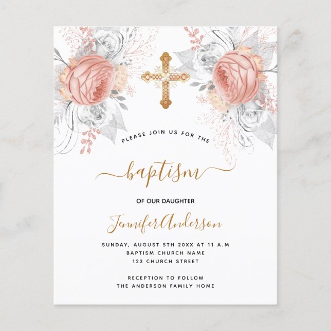 Budget Baptism rose gold florals girl white (Front)