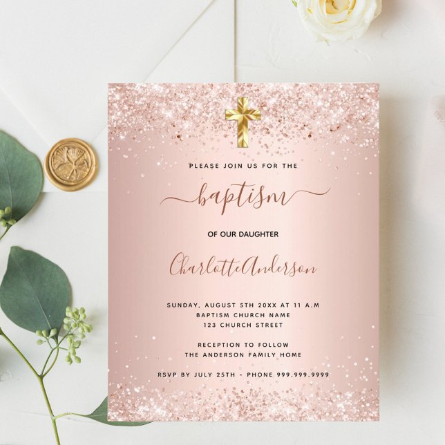 Budget baptism rose gold invitation (Creator Uploaded)