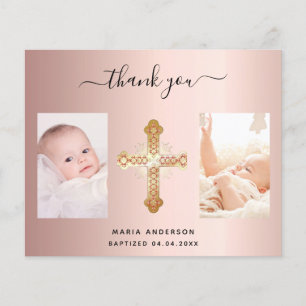 Budget baptism rose gold photo thank you card