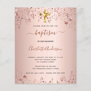 Budget baptism rose gold stars girl invitation