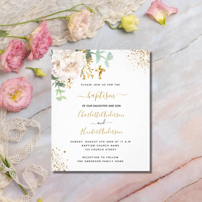 Budget baptism twins eucalyptus floral invitation (Creator Uploaded)