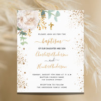 Budget baptism twins eucalyptus floral invitation