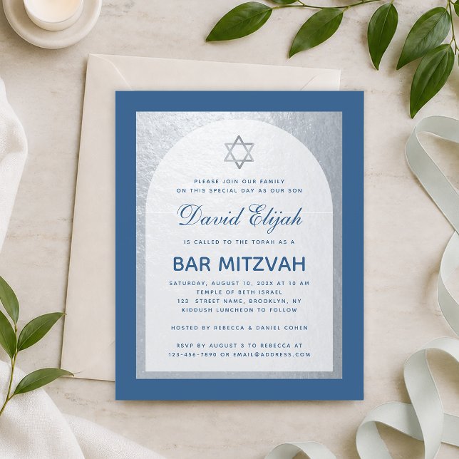 Budget Bar Mitzvah Classic Blue Silver Invitation (Creator Uploaded)