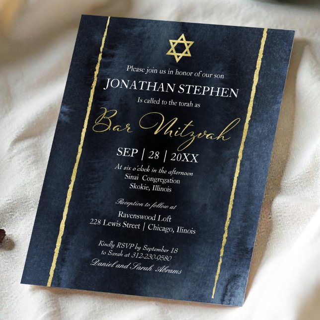 Budget Bar Mitzvah Watercolor Abstract Invitation (Creator Uploaded)
