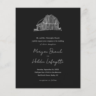 Budget Barn Sketch Rustic Wedding Invitation