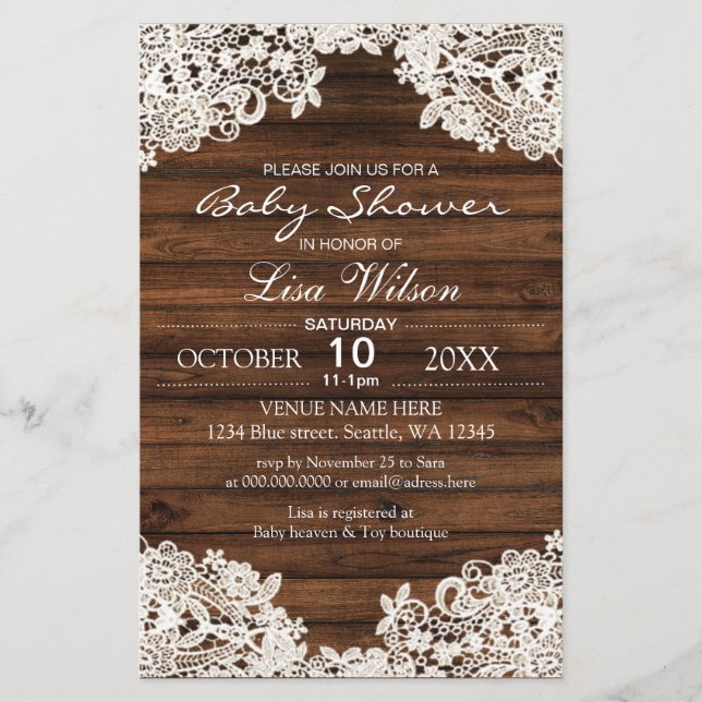Budget  Barn Wood Lace Baby Shower Invitation (Front)