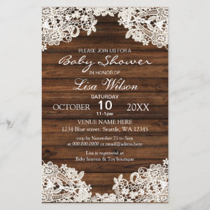 Budget Barn Wood Lace Baby Shower Invitation