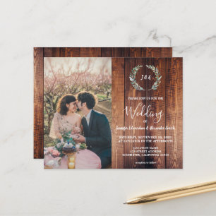 Budget barn wood monogram photo Wedding invitation
