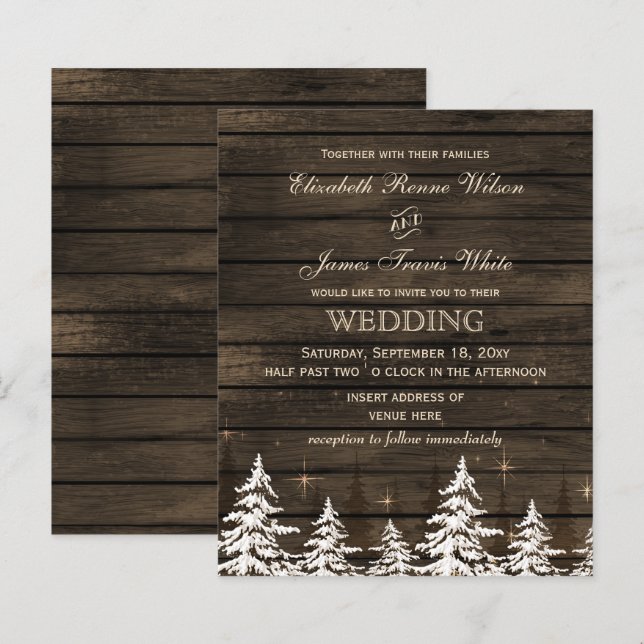 Budget Barn Wood Rustic Pine Wedding Invitation (Front/Back)