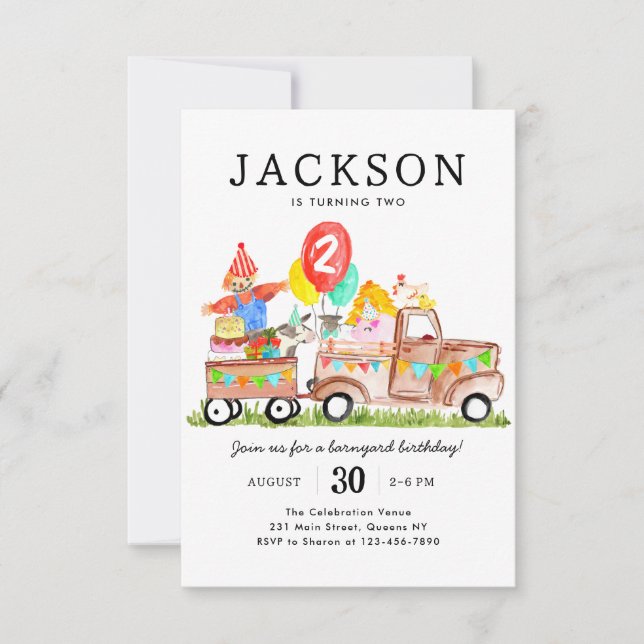 Budget Barnyard Animals Truck Kids Farm Birthday Card (Front)