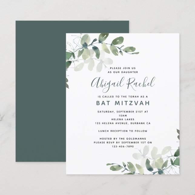 BUDGET Bat Mitzvah Eucalyptus Invitation (Front/Back)