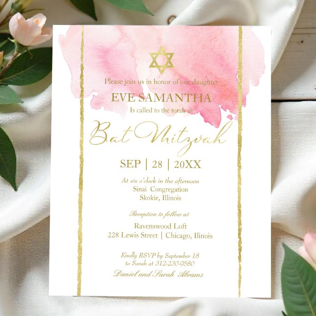 Budget Bat Mitzvah Watercolor Abstract Invitation (Creator Uploaded)