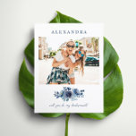 Budget Be My Bridesmaid Photo Proposal Blue<br><div class="desc">Budget Be My Bridesmaid Photo Proposal Blue elegant watercolor flowers: Save money on wedding stationery that have an option for envelopes. Ask your friend or family member to become a part of your special day in a cool and memorable way with your Be My Bridesmaid Photo Proposal Calligraphy card.</div>