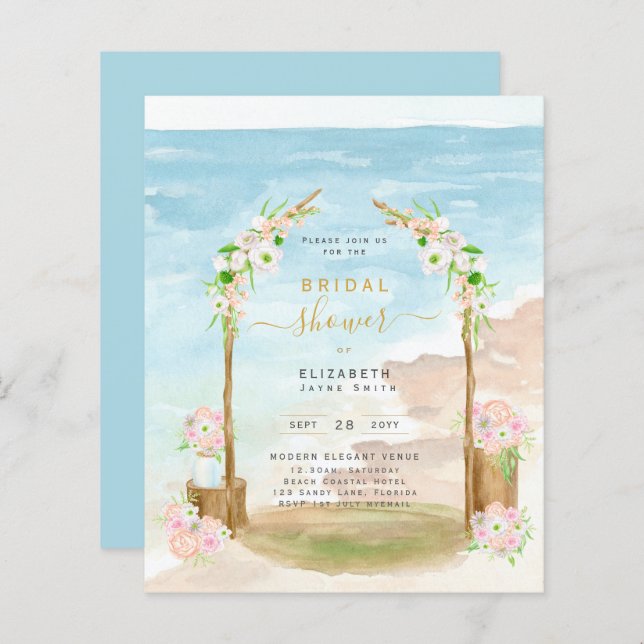 BUDGET Beach Coastal Bridal Shower Invitation (Front/Back)