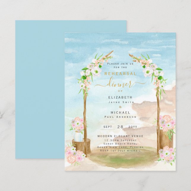 BUDGET Beach Coastal Rehearsal Dinner Invite (Front/Back)