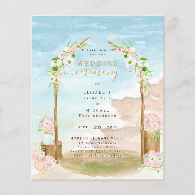 BUDGET Beach Coastal Wedding Ceremony Invite Flyer (Front)