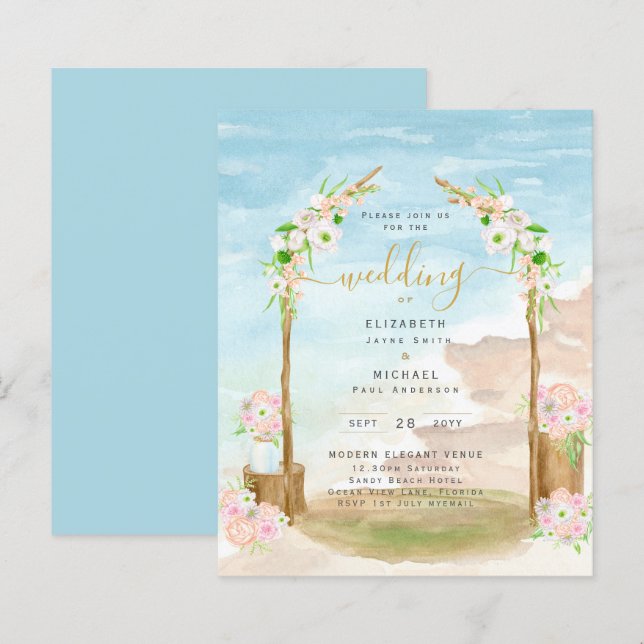 BUDGET Beach Coastal Wedding Invitation (Front/Back)