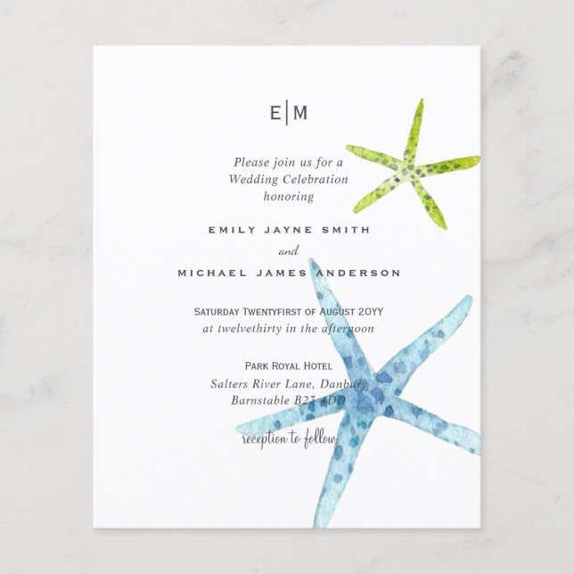 Budget Beach Life Blue Lime Wedding Invitations Flyer (Front)