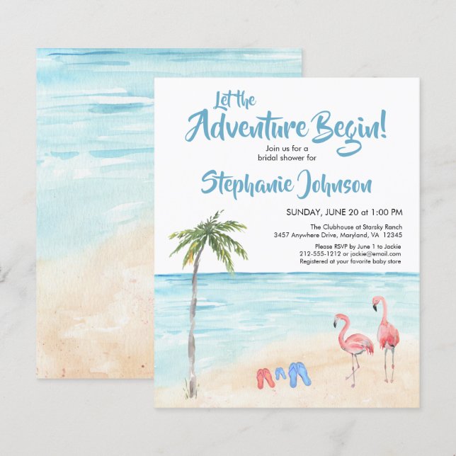 Budget Beach Ocean Adventure Bridal Shower Invite (Front/Back)
