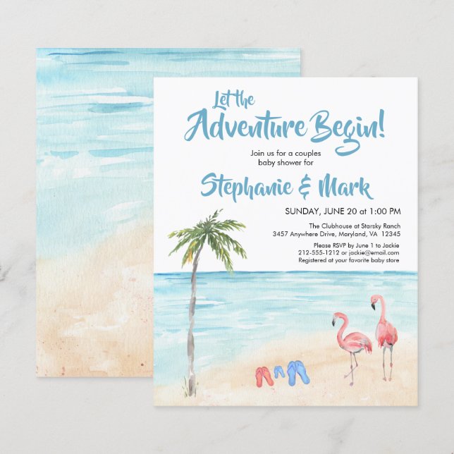 Budget Beach Ocean Surf Adventure Baby Shower (Front/Back)