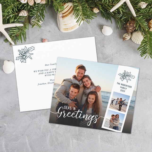 Budget Beach Script 3 Photo Collage Christmas Card (Creator Uploaded)