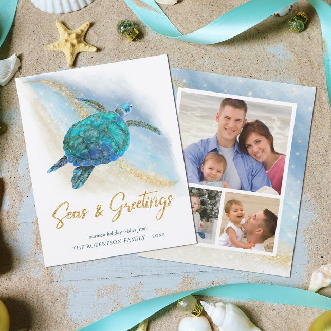 Budget Beach Sea Turtle Seas Greetings Photo Card (Creator Uploaded)