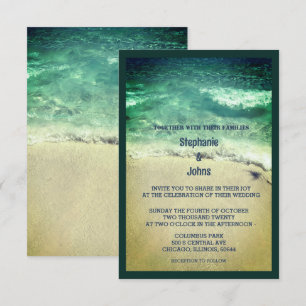 Budget Beach Teal Turquoise Green Artsy Wedding Invitation