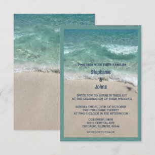 Budget Beach Teal Turquoise Sandy Ocean Wedding Invitation