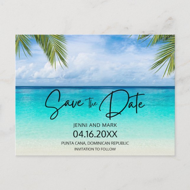 Budget Beach Wedding Save The Date Announcement Postcard (Front)
