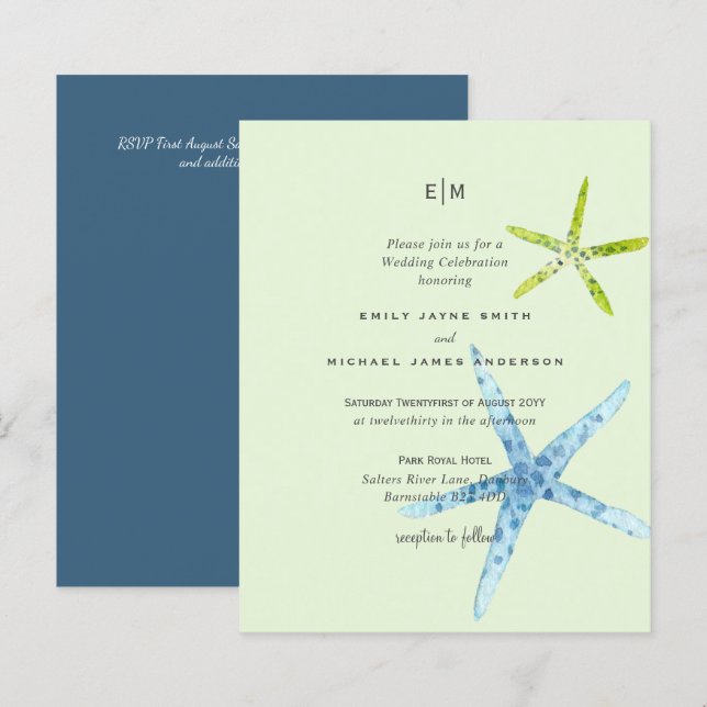 Budget Beachy Life Blue Lime Wedding Invites (Front/Back)