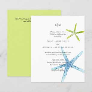 Budget Beachy Life Blue Lime Wedding Invites