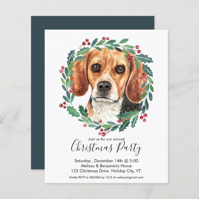 Budget Beagle Dog Christmas Party Invitation (Front/Back)