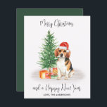Budget Beagle Dog Santa Festive Merry Christmas<br><div class="desc">Send christmas greetings this holiday season with this Merry Christmas beagle santa dog design card, and matching decor. This beagle holiday card features a watercolor dog with santa hat and a holiday tree. Personalise with family name . This beagle christmas card will be a favourite among yellow beagle lovers, dog...</div>