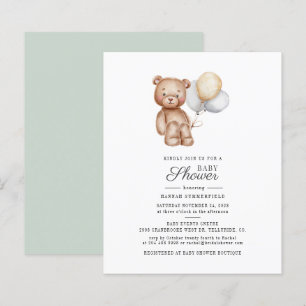 Budget Bear Balloons Script Baby Shower Invitation