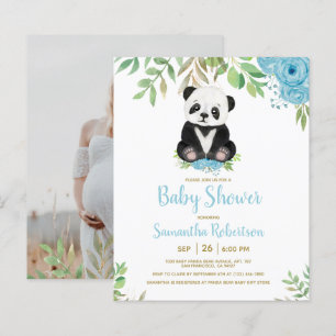Budget Bear Blue Floral Baby Shower Invitation